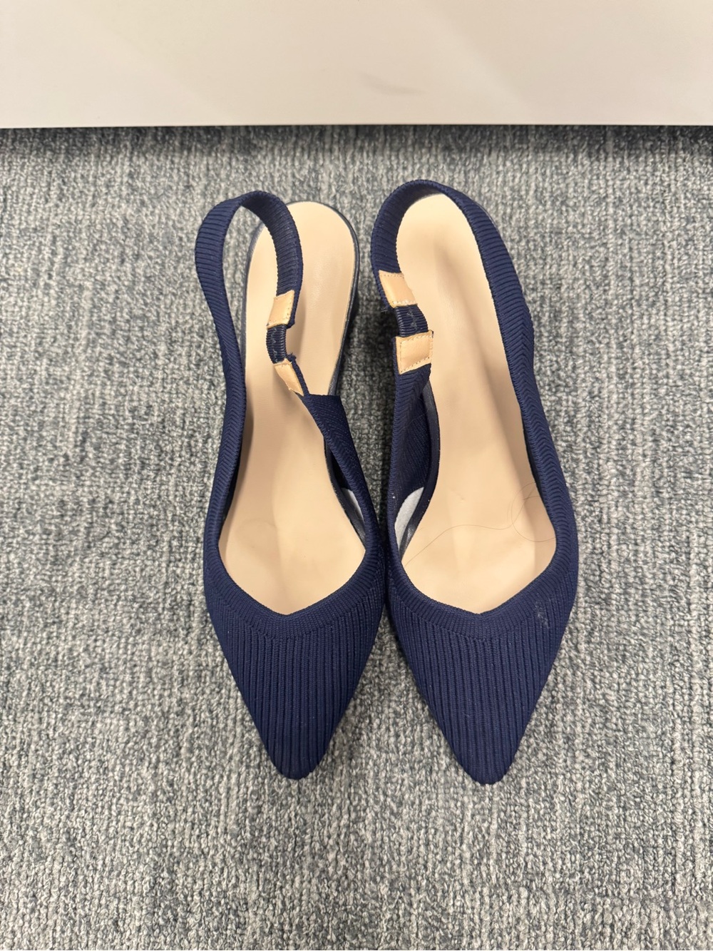 Navy Pointed Knit Slingback Heels